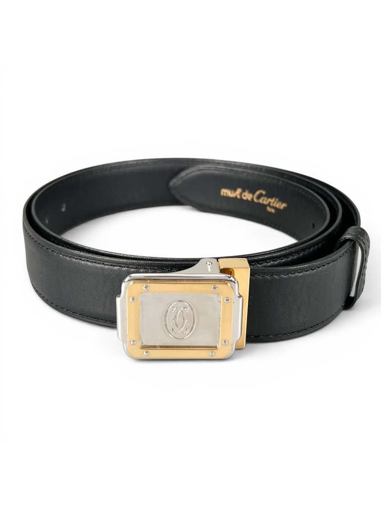 Cartier Must De Cartier Santos Logo Buckle Leather Belt Black 110 43